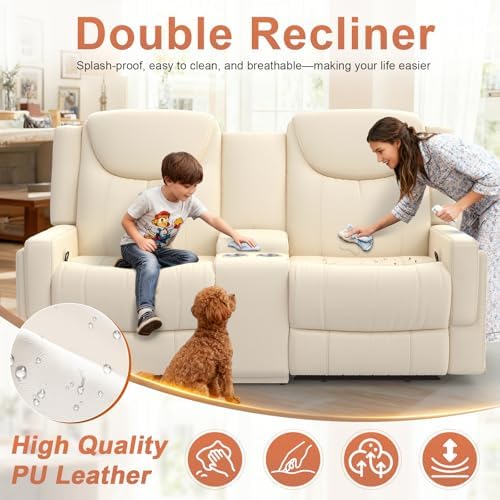 Dresegmt Loveseat Recliner Sofa, Cup Holders, Storage & USB Ports, - Image 3