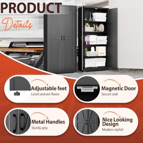 PAOFIN 71" Black Metal Storage Pantry Cabinet - Image 3