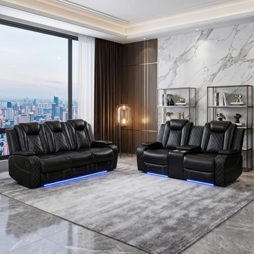 Living Room Furniture Sets, 2 Pieces Power Recliner Faux Leather Sofa - Image 3