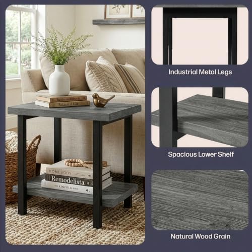 Alaterre Furniture Pomona Solid Wood 2-Tier End Table, Slate Grey - Image 4