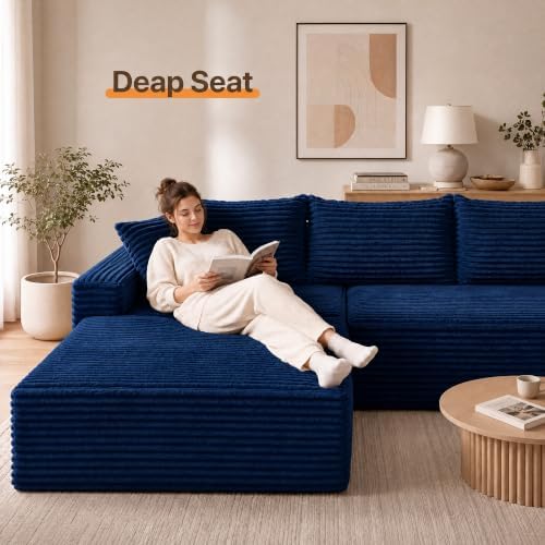 Claiks 94" Boneless Couch, U-Shape Corduroy Sectional Sofa - Image 6