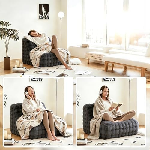 Faux Fur Memory Foam Lazy Bean Bag Sofa, Dark Grey - Image 5