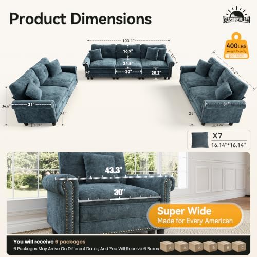 SUNSHINE VALLEY Modular Sectional Sofa and Loveseat Set Living Room 3-Piece - Image 2