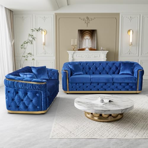 62.5" Velvet Chesterfield Sofa - Image 6