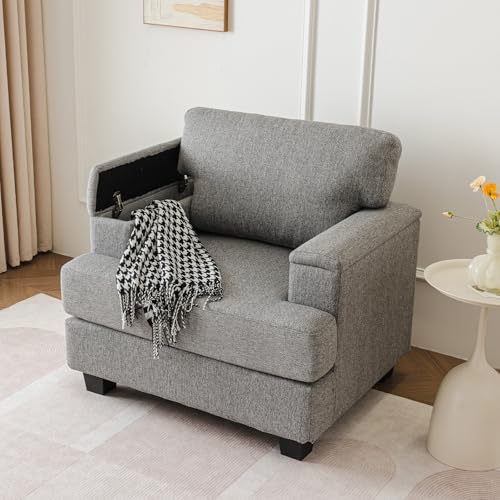 Oversized Accent Chair Set of 2, Armrest Organizer, Dark Gray - Image 3