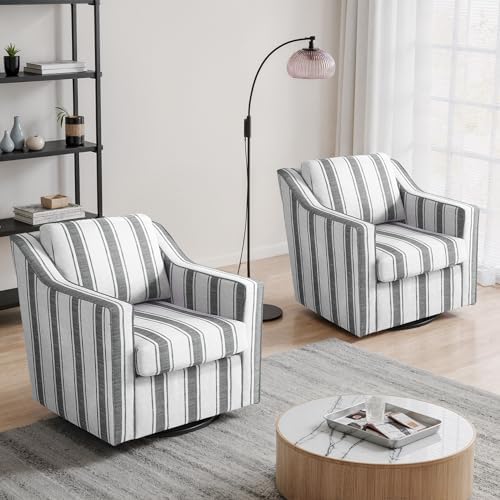 Swivel Accent Chair Set of 2, Stripe Armchair in Fabric by UIXE