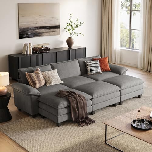 LINSY HOME 123'' Modular Sectional Sofa 3 Seat Couch Corduroy Cloud Couch by LINSYHOME