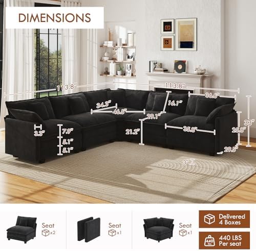 WorthFurni 114" Oversized Modular Sectional Sofa, 5-Seater V Shaped Cloud Couch - Image 2