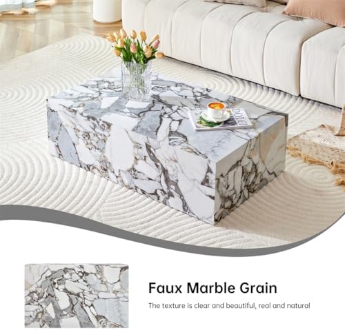 Faux Marble White Coffee Table, Rectangle MDF Living Room Table, Center Table - Image 6