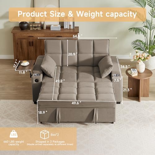 hansones 65" 3-in-1 Sofa Bed, Pull Out Sleeper Sofa - Image 2