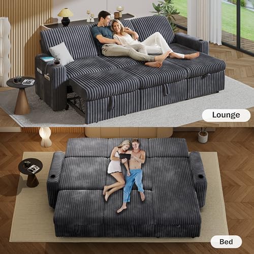Sunny Heart 101" Plush Corduroy L Shaped Sectional Sleeper Sofa Bed - Image 6
