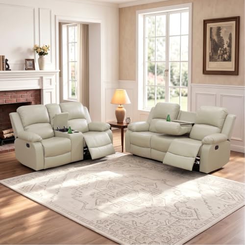2 Pieces Leather Recliner Sofa Set，Recliner Sofa and Loveseat Sets by Caberryne