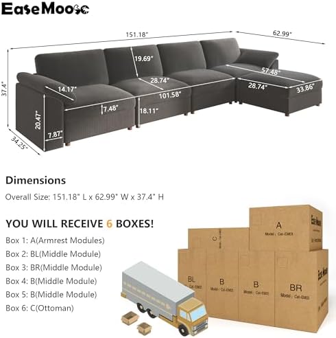 EASE MOOSE Oversized Sectional Modular Sofa, Large L Shaped Deep Seat Couch - Image 2