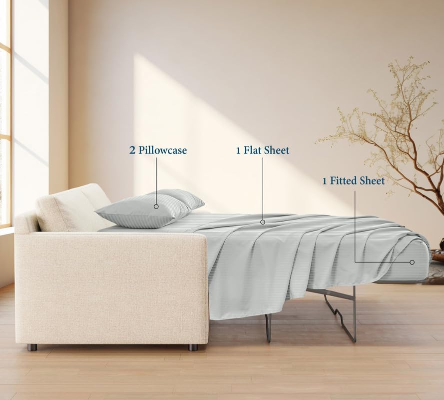 800 Series 100% Egyptian Cotton Sleeper Sofa Bed Sheet Set Stripe Full Size - Image 3