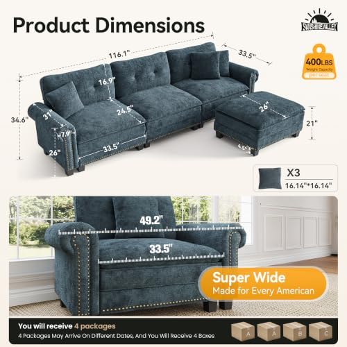 SUNSHINE VALLEY 116" Oversized Modular Sectional Couch L Shaped Living Room - Image 2