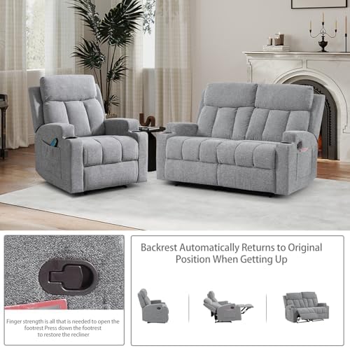 CANMOV Manual Recliner Sofa Set, Fabric Recliner Living Room Furniture Sets - Image 3