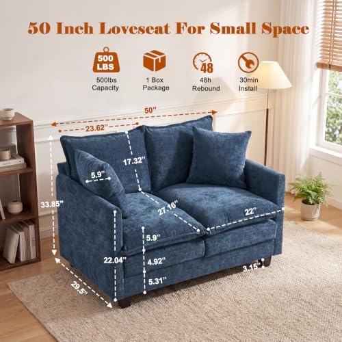 50'' Loveseat Sofa Set, Small Couch Set 2 Piece Cloud Love Seat - Image 2