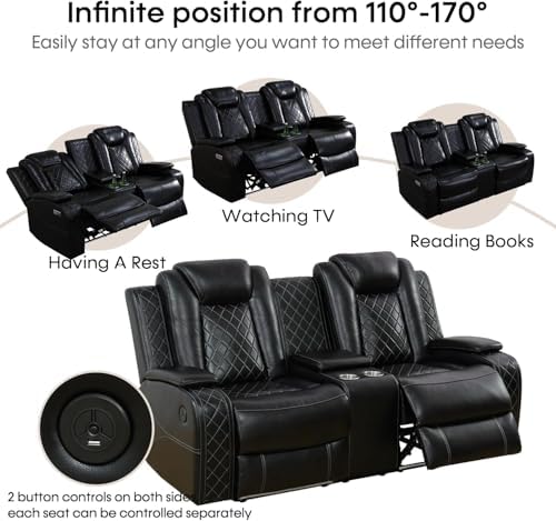 Power Recliner Set with LED Lights, Air Leather Reclining Set with USB - Image 4