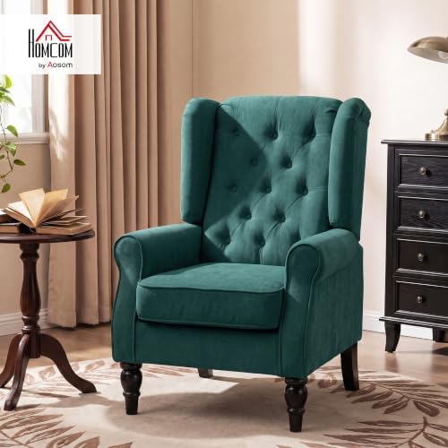 HOMCOM Comfy Accent Chair for Living Room, Wingback Armchair, Dark Green - Image 3