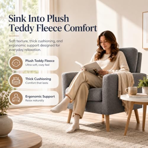 Naomi Home Frida Teddy Fleece Accent Chair, Mid-Century Modern Inspired Armchair - Image 4