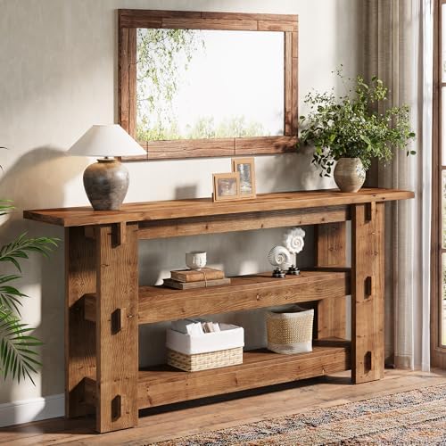 63" Solid Wood Console Table, Farmhouse Sofa Table Behind Couch by TribewoodbyTribesigns