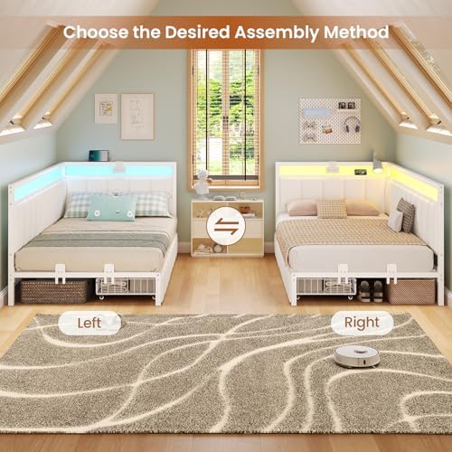 Hasuit Corner Bed Frame with Storage Drawers, Twin XL Daybed with Line Fabric - Image 4