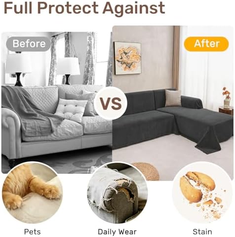 2 Pieces Sectional Couch Covers L Shaped Cover XXL Charcoal Gray - Image 4