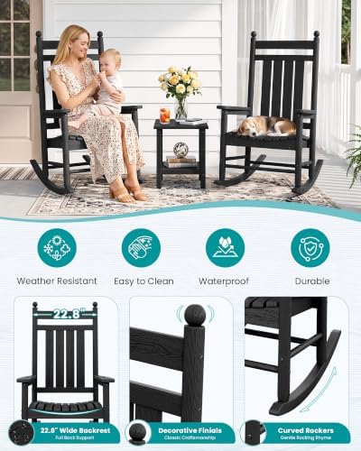 SERWALL Comfortable Outdoor Rocking Chairs Set of 3 - Image 5
