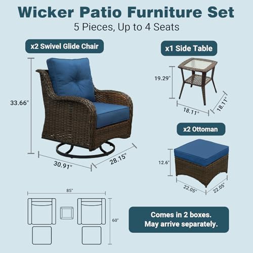 Patio Furniture Set with 6" Cushions, 5-Pieces Outdoor Furniture - Image 3