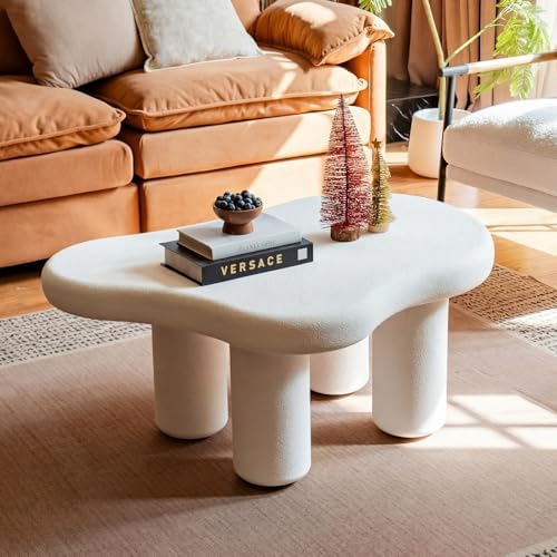 39 Inch Modern White Stone Coffee Table Cloud Living Room Table - Image 5