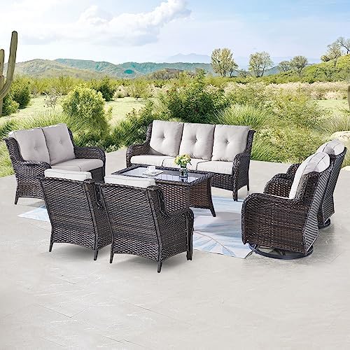 Belord 7 Piece Wicker Patio Furniture Set, Outdoor Swivel Rocker Chairs Set of 2 by Belord