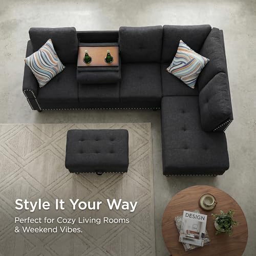 L-Shaped Couch Set, 97.5" L x 69.5" W Sectional Sofas Linen Grey - Image 6