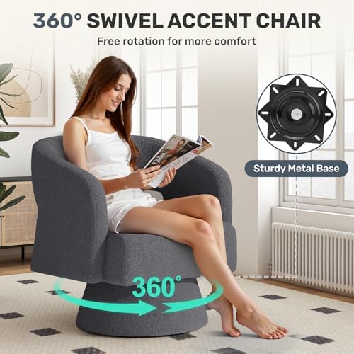 Nebuaegis Swivel Accent Chair, Modern Comfy Teddy Barrel Chairs, Oversized - Image 3