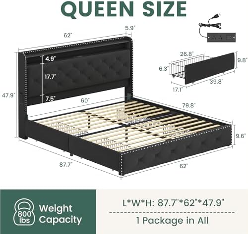 LARMACE Queen Bed Frame with 4 Storage Drawers, LED & USB-C Charging - Image 2
