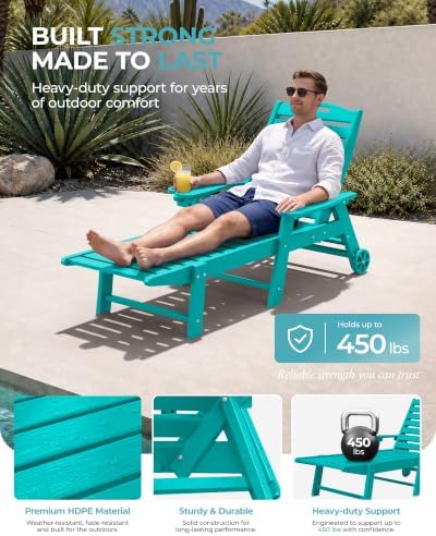 Ciokea Outdoor Lounge Chair Set of 4, All Weather Patio Chaise Lounge Chair - Image 5