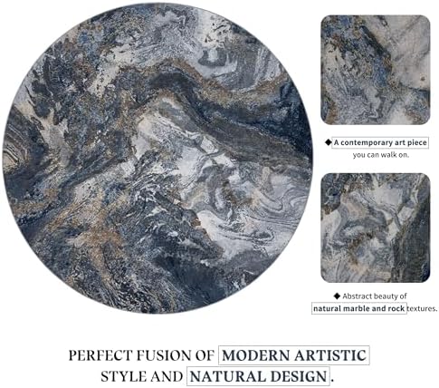 Large Blue Round Rug 6ft: Modern Abstract Round Area Rugs - Image 2