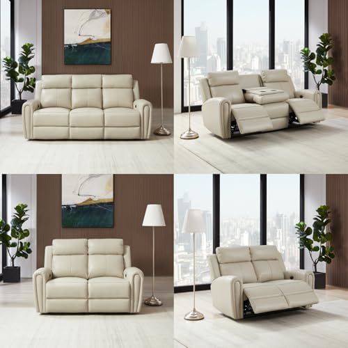 THSUPER Power Real Top Grain Genuine Leather Reclining Couch Set, Real Leather - Image 4