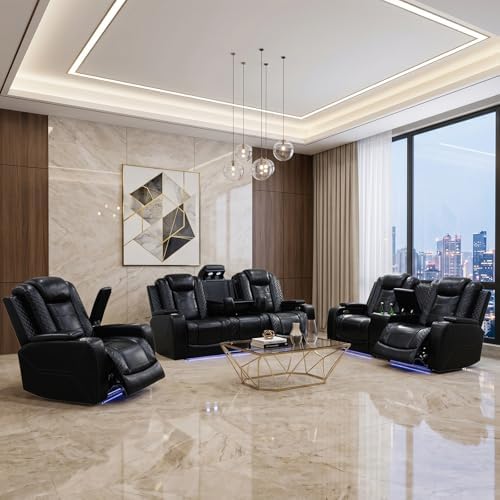 3-Piece Power Recliner Sofa Sets, Leather Reclining Couch Set by SaxumTegmen