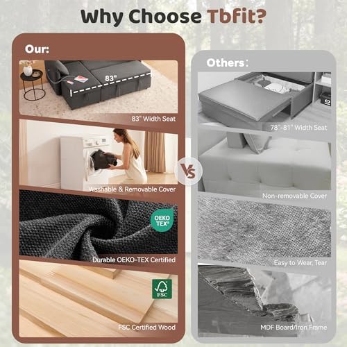 Tbfit 80" Pull Out Sofa, 3 in 1 Sleeper Sofa Couch - Image 4