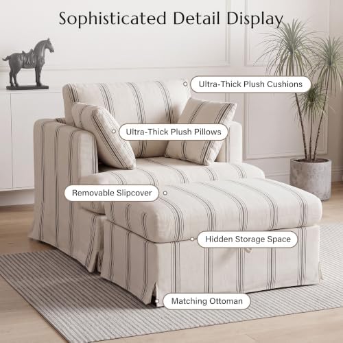 Coastal Accent Armchair with Storage Ottoman - Image 4