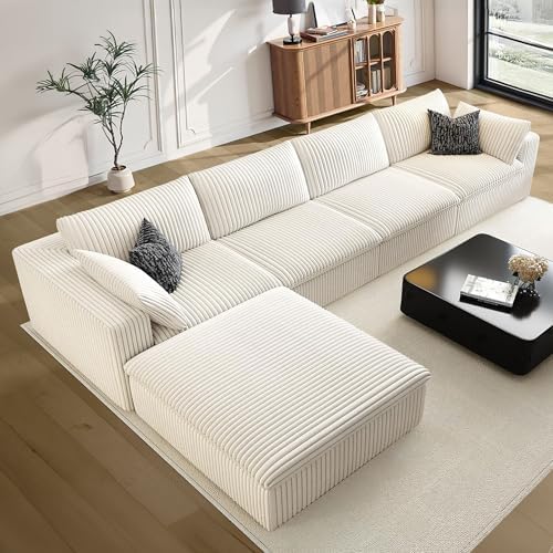 157.5" Cloud Couch Modular Sectional Sofa, Boneless L-Shaped 5 Seater Deep Seat by MAKIAAP