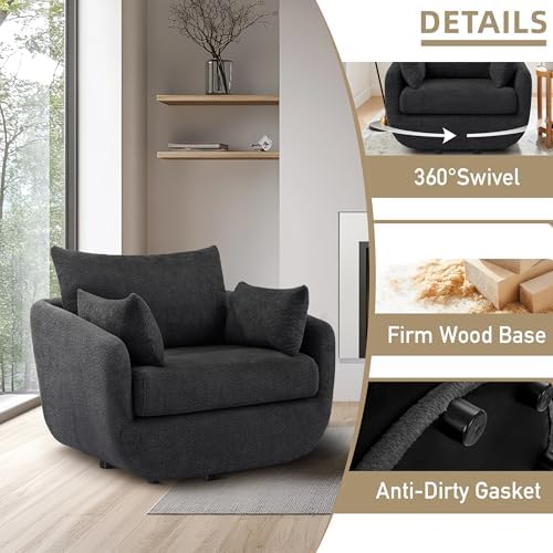 360° Swivel Accent Armchair, 39.3" Oversized, Dark Gray - Image 4
