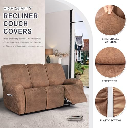 ANARACHON Leather Look Recliner Couch Cover, 8-Pieces Stretch Recliner Sofa - Image 4