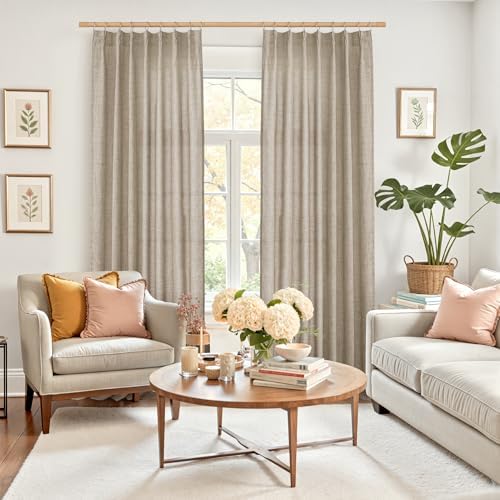 YoungsTex Oatmeal Linen Curtains 84 Inch Length - Image 2