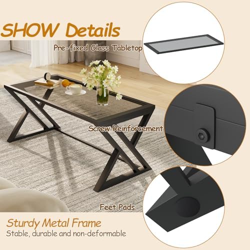 Wolawu Coffee Table Grey Glass Coffee Table - Image 6