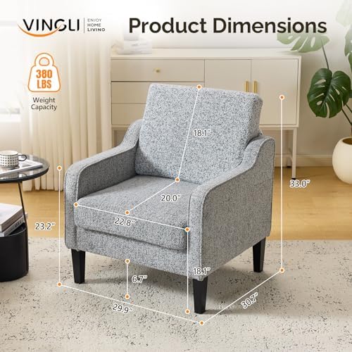 VINGLI Grey Accent Chair, Chenille Upholstered Armchair - Image 3
