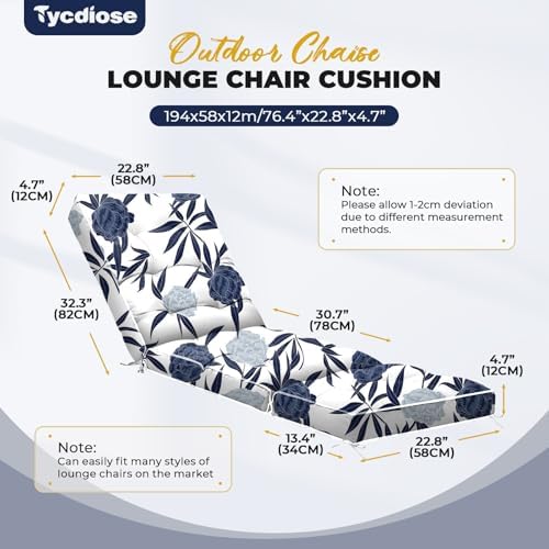 Outdoor Chaise Lounge Chair Cushion, Waterproof Non-Slip Patio Chaise Lounge - Image 3