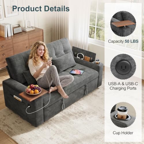 63" Convertible Sofa Bed Loveseat Sleeper Sofa - Image 4