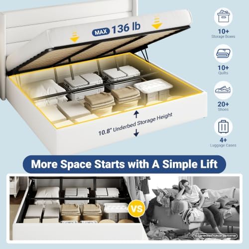 Allewie King Size Lift Up Hydraulic Storage Bed Frame White - Image 3