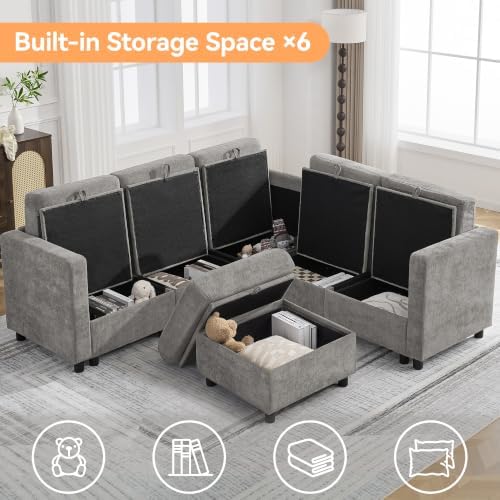 81'' V Shaped Modular Sofa, Storage Sectional Living Room Couch, Light Grey - Image 3